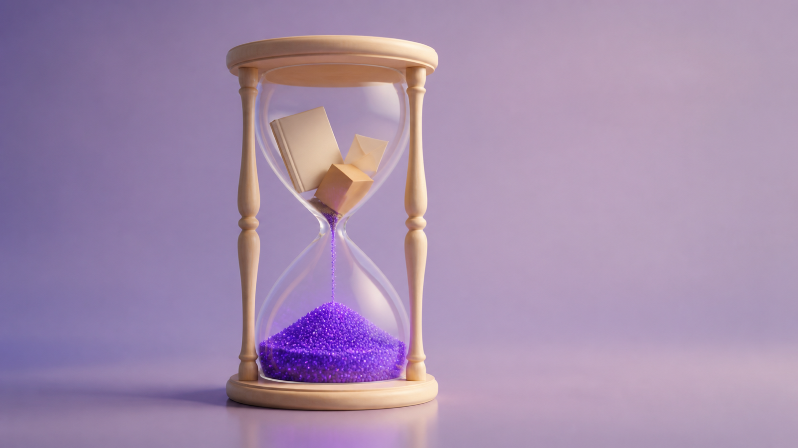 Eine Sanduhr, deren obere Kammer Aufgaben enthält und deren untere Kammer kleine kurze Fluchten